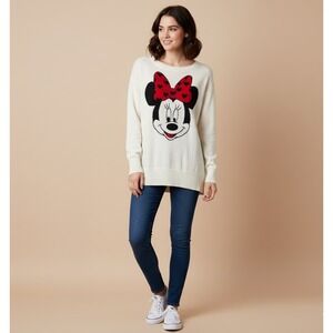 Disney Minnie Mouse Sweater Womens S Ivory Kidcore‎ Cute Whimsical Classic Y2K